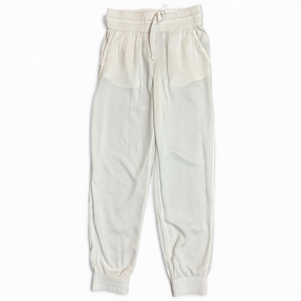Aritzia Sunday Best Los Feliz White Drawstring Jogger Pants XS Lightweight Rayon - Picture 3 of 7